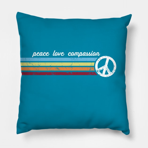 Retro Stripes Peace Love Compassion Pillow by Jitterfly