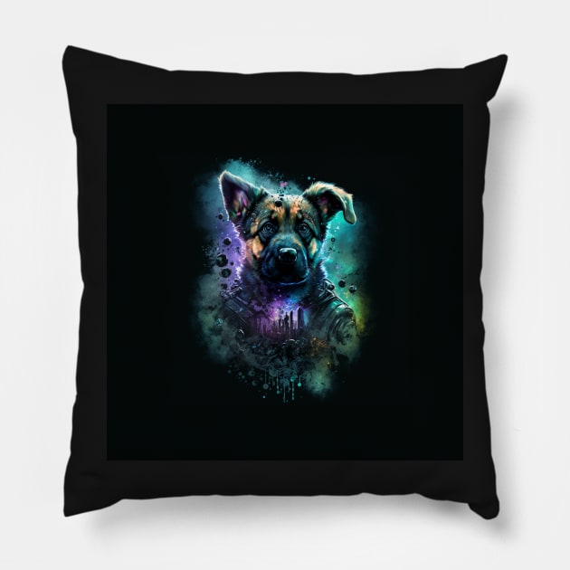 German Shepard Puppy doggy dog Sci-fi Pillow by Buff Geeks Art