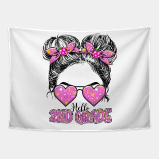 Kids Hello Second Grade Messy Bun Girls 2nd Grade Back To School Tapestry