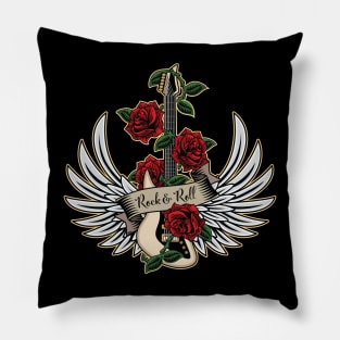 Guitar Wings Roses Rock and Roll Vintage Retro Music Design Pillow