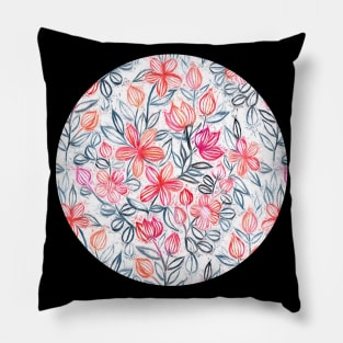 Coral and Grey Candy Striped Crayon Floral Pillow