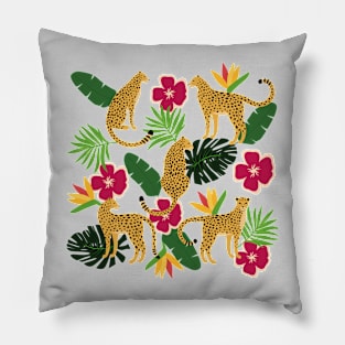 Cheetahs and Tropical Flowers Pillow