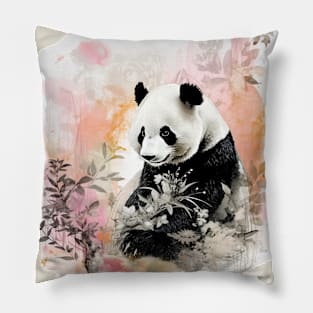 Panda with semi abstract foliage Pillow