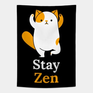 Stay Zen Meditation Yoga Pose Cat Tapestry