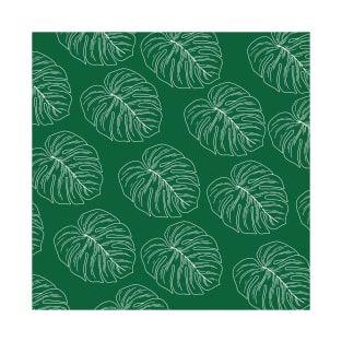 monstera tropical plant hawaii aloha print dark green and white T-Shirt