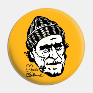 Charles Bukowski Signature Portrait Pin