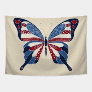 Patriotic Red White and Blue Butterfly Tapestry