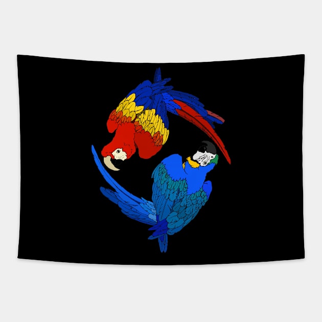 Scarlet and Blue & Gold Macaws Tapestry by Tinker and Bone Studio