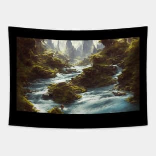 Drawing Mountain River Landscape Tapestry