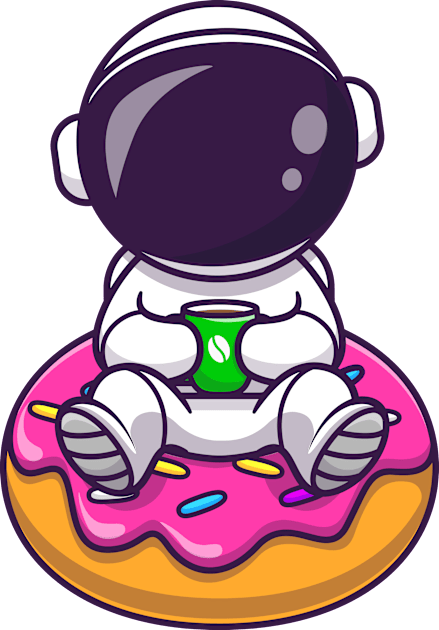 Cute Astronaut With Doughnut And Coffee Cartoon Kids T-Shirt by Catalyst Labs