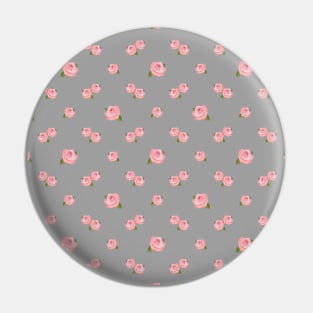 Pink Rose Illustrative Pattern on Gray Pin