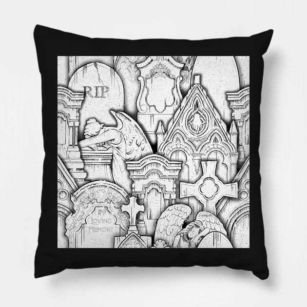 Vintage Graveyard illustration Pillow by TGSC