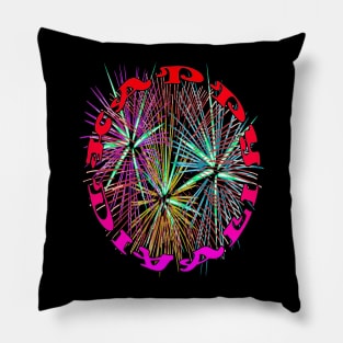 Happy Diwali Light Up The World With Fireworks Red Pink Pillow