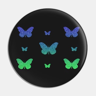 Bright Blue Green Faux Glitter Butterflies Pin