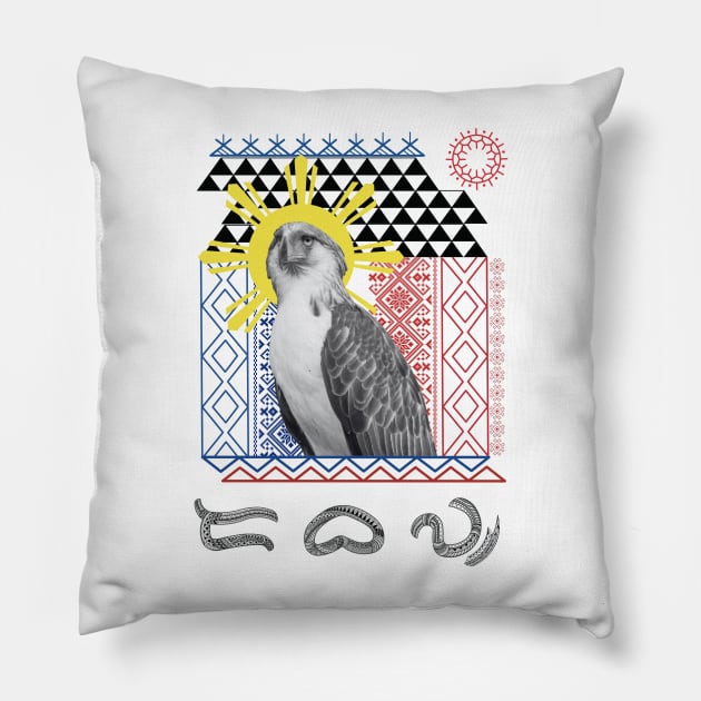 Philippine Eagle / Baybayin word Dabaw (Davao) Pillow by Pirma Pinas