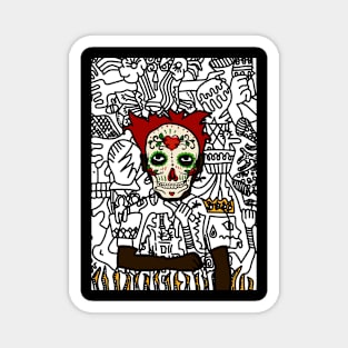 Yeti NFT - Mystical Doodle: Male Character with Mexican Mask and Dark Eyes Magnet