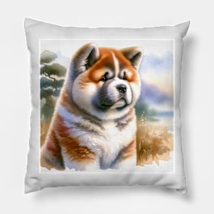 Watercolor Akita Puppies Painting - Cute Puppy Pillow