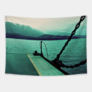 Mountain Lake Ferry Crossing Tapestry