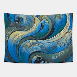 Abstract swirls with marine tones Tapestry
