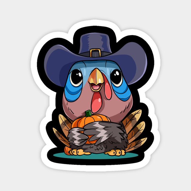 Happy Thanksgiving Pilgrim Pumpkin Turkey day Magnet by Noseking