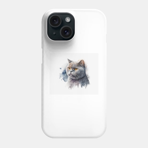 British Shorthair Cat Watercolour Painting Phone Case by TheArtfulAI