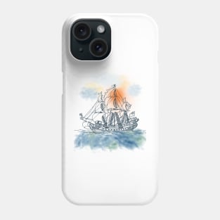 Sailing Ship with Orange Sun Phone Case