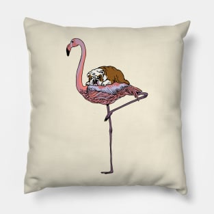 Flamingo and English Bulldog Pillow