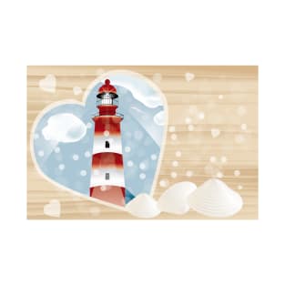 Lighthouse in heart on wooden board T-Shirt