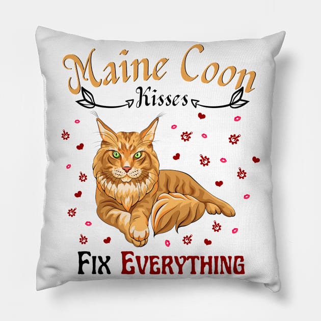 Maine Coon Kisses Fix Everything, Cute Maine Coon Cat Lover Pillow by JustBeSatisfied