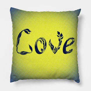 Word Love Blue Yellow Pop art Pillow