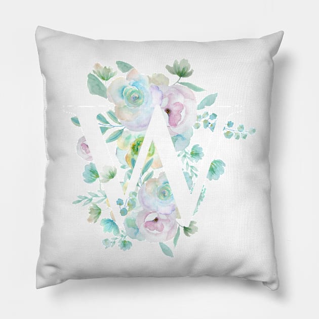 Botanical alphabet W green and purple flowers Pillow by colorandcolor