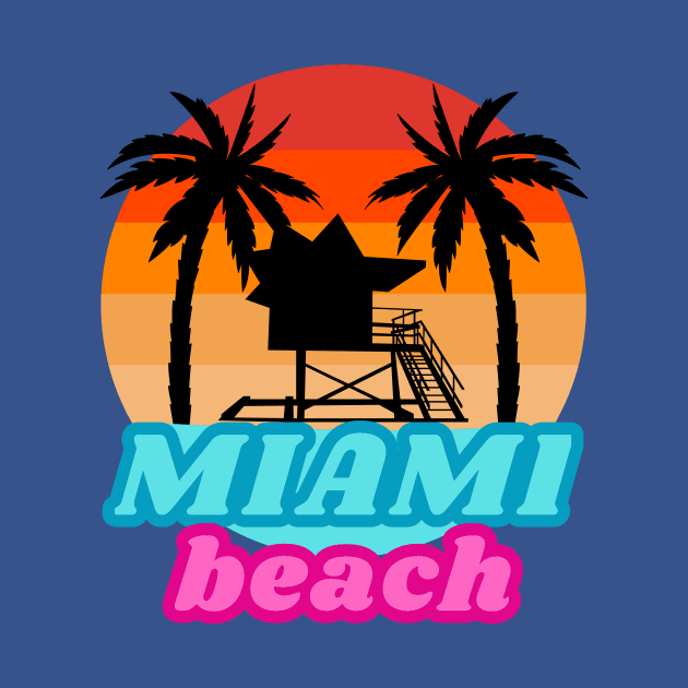 Vintage Miami beach Lifeguard Tower by Cute Tees Kawaii