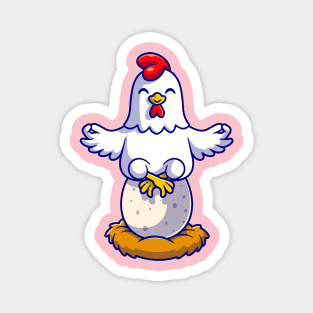 Cute Chicken Yoga On Egg Cartoon Magnet