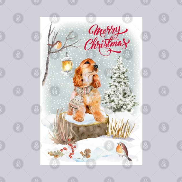 Golden Cocker Spaniel Merry Christmas Santa Dog by Puppy Eyes