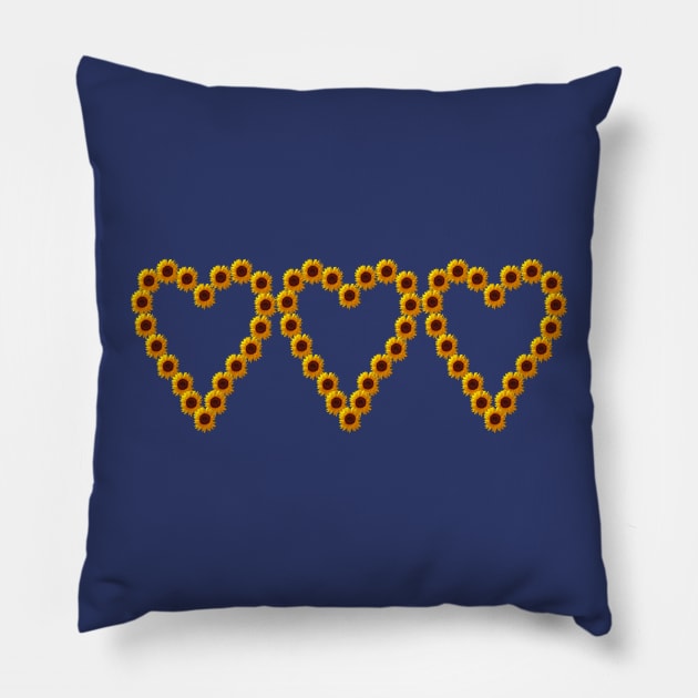 Three Sunflower Hearts Pillow by ellenhenryart