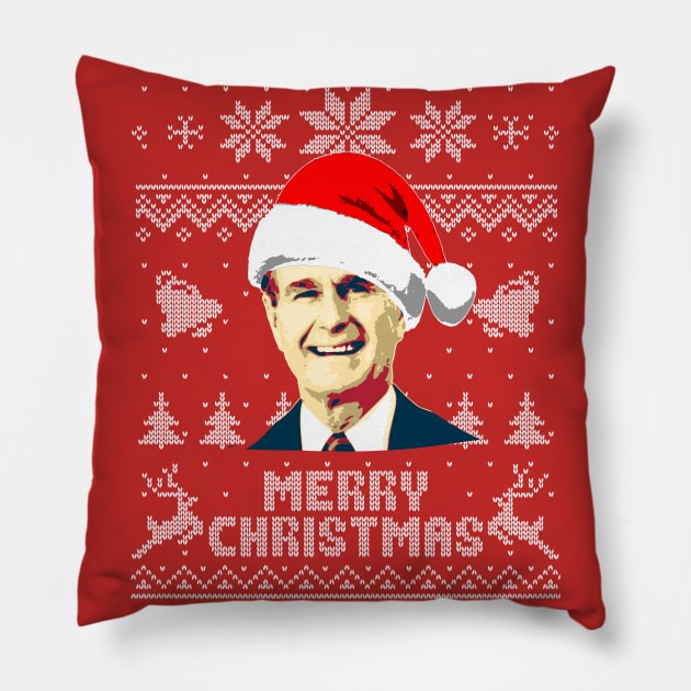 George H W Bush Merry Christmas Pillow by Nerd_art