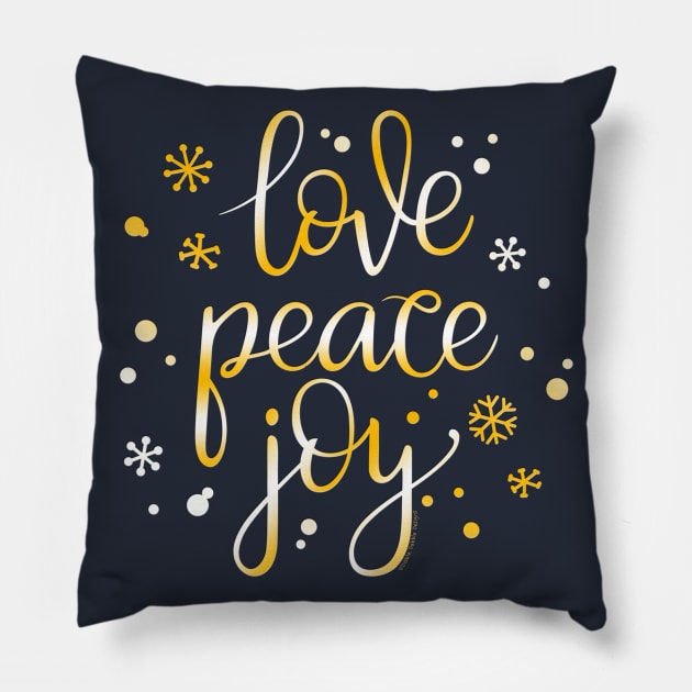 Pretty Holiday Love Peace and Joy Christmas Pillow by Dibble Dabble Designs