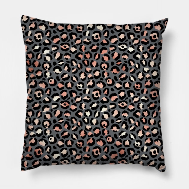 Leopard Print, Rose Gold and Gray Pillow by WAHM Team