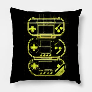 Yellow Handheld Gaming Blueprint Pillow