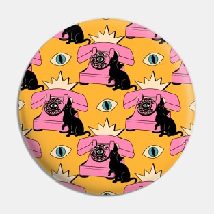 World Domination Black Cat Pattern in yellow Pin