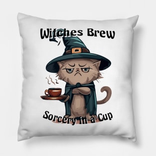 Witches Brew, Sorcery in a Cup | Cat with Witch Hat Pillow