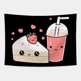 Kawaii Milkshake and Cake Illustration | Cute Design Ideas for Kawaii Lovers Tapestry