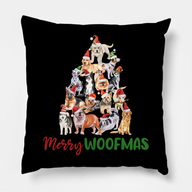 Merry Woofmas Cute Santa Dog Christmas tree Dog Lover Christmas Gift Pillow by BadDesignCo