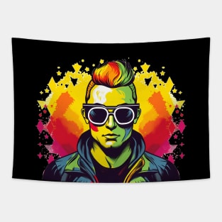 DJ Colorful Cool Retro Guy Anime Comic Style Tapestry