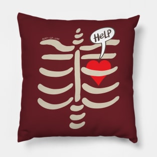 Red heart imprisoned in a rib cage asking for help Pillow