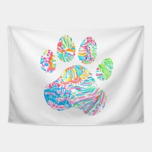 Vibrant Floral Paw Print Tapestry