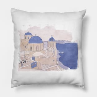 Santorini, the Greek jewel of Aegean Sea sepia Pillow