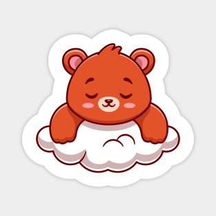 Cute Bear Sleeping On Cloud Cartoon Magnet