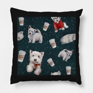 Westies mom dark green pattern Pillow