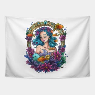 Zodiac Sign Pisces Art Deco Watercolour Tapestry